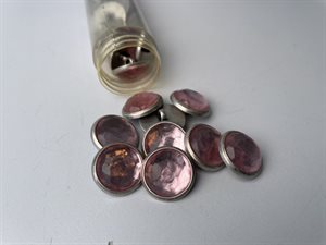 Metalknap - lyserød med sølv kant, 18 mm